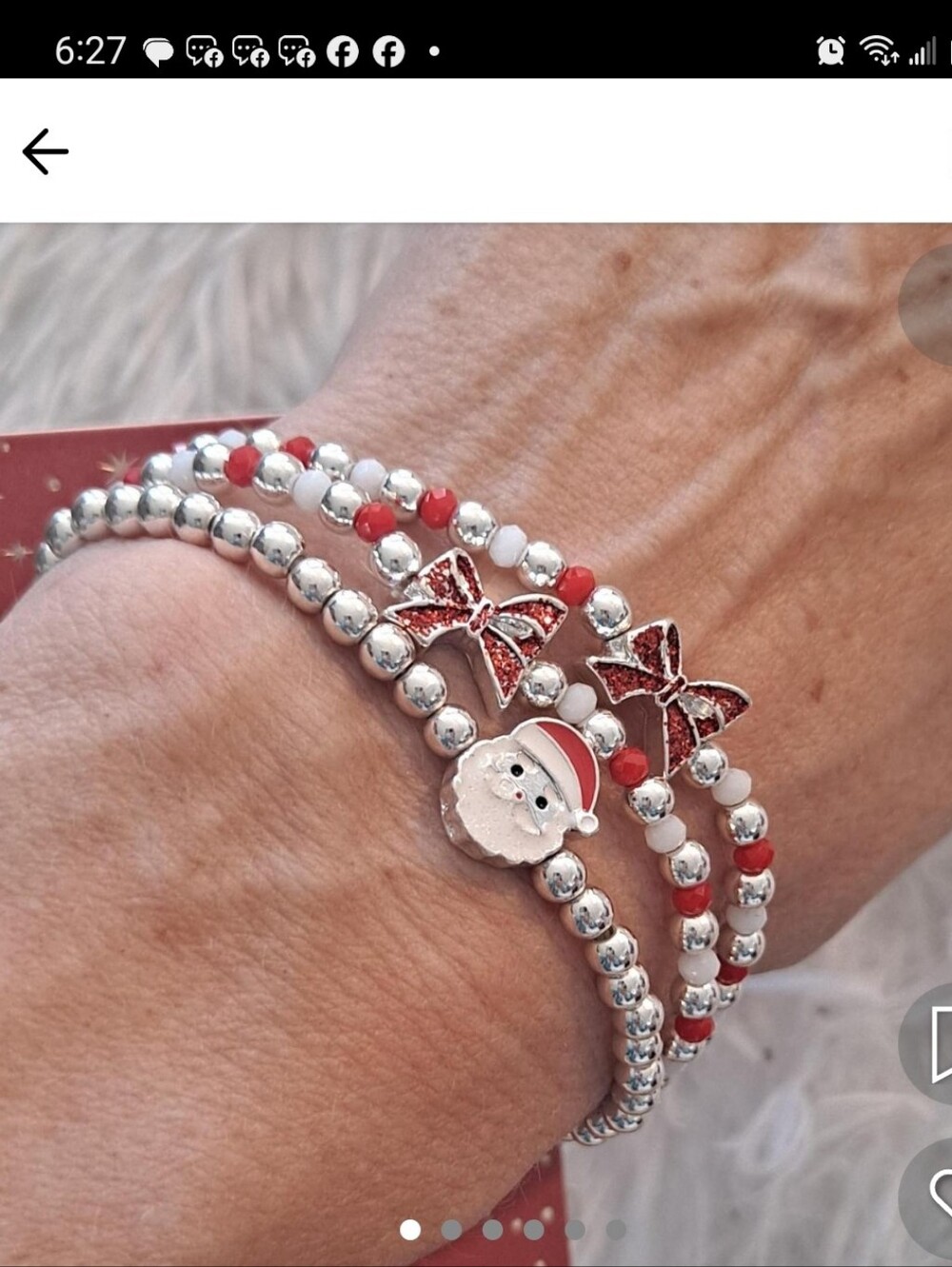 I AM Christmas Bracelet Set Silver Red Pearl Beads Elastic Charm Bracelets